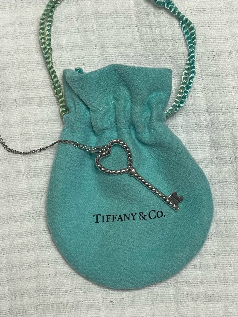 Discontinued Tiffany & Co. Sterling Silver Twisted Key Pendant and Chain